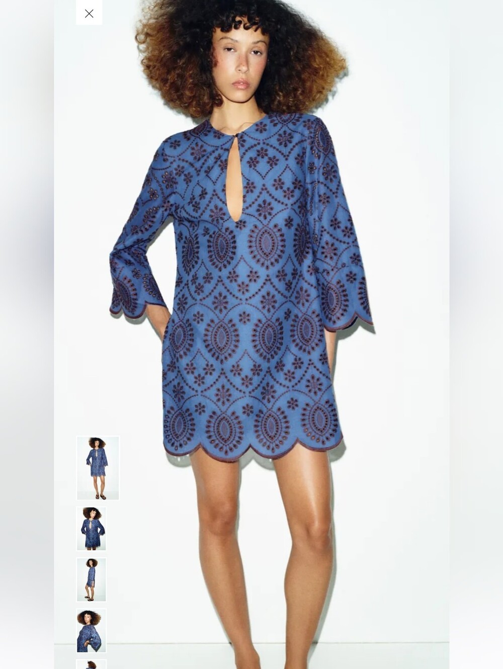 Zara Blue Mini Dress with Navy Eyelet Pattern - Picture 1 of 11